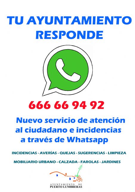 Los ciudadanos de Puerto Lumbreras podrán comunicar incidencias y averías a través de Whatsapp - 1, Foto 1