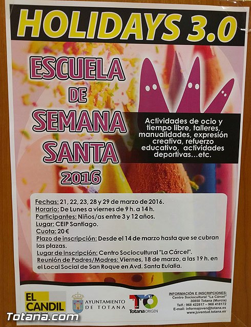Se oferta la Escuela de Semana Santa Holidays 3.0 en el CEIP Santiago durante las vacaciones escolares, Foto 2