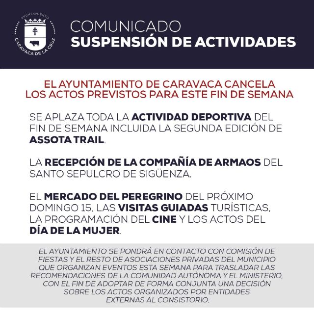 El Ayuntamiento de Caravaca de la Cruz cancela todos los actos de esta semana para prevenir la propagación del coronavirus - 3, Foto 3