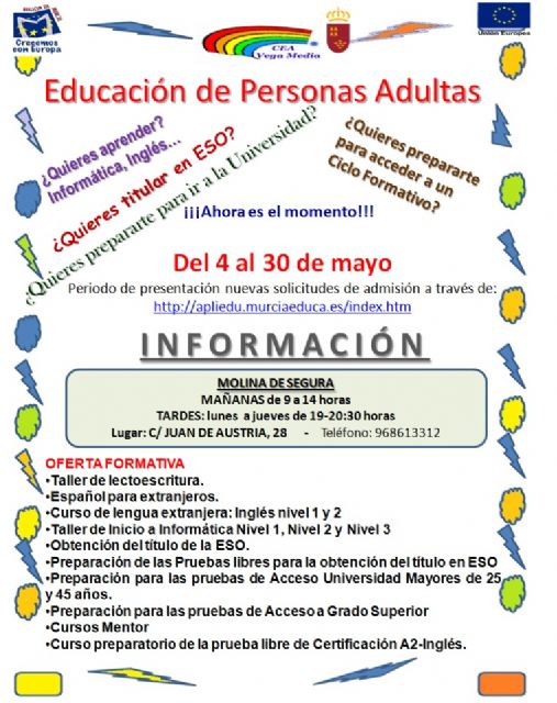 Abierto el plazo de solicitud de matrícula para el Centro Comarcal de Educación de Adultos Vega Media de Molina de Segura hasta el día 30 de mayo - 3, Foto 3