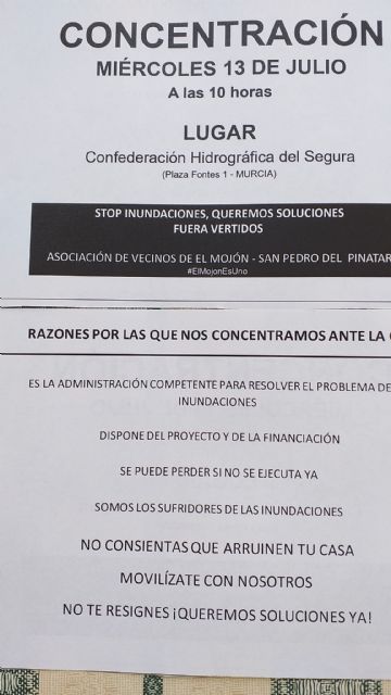 La Asociación de Vecinos de El Mojón convoca una concentración en la sede de la CHS - 1, Foto 1