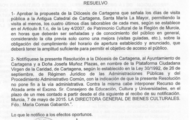 La Plataforma Ciudadana Virgen de la Caridad solicita a la Dirección General de Bienes Culturales la apertura de un expediente sancionador a la Diócesis Carthaginense - 1, Foto 1