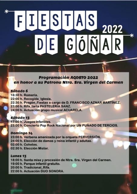 La pedanía de Góñar continuará con sus fiestas patronales en honor a la Virgen del Carmen este sábado - 1, Foto 1