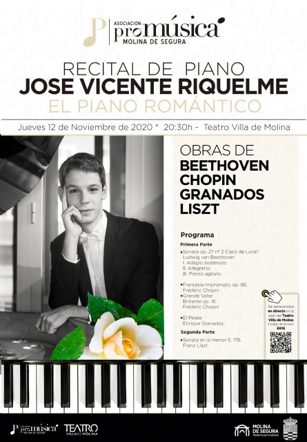 José Vicente Riquelme ofrece el recital EL PIANO ROMÁNTICO el jueves 12 de noviembre en el Teatro Villa de Molina - 1, Foto 1