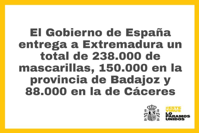 El Gobierno de España reparte 238.000 mascarillas en Extremadura para su distribución a partir de mañana - 1, Foto 1