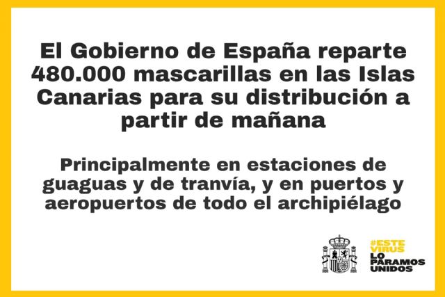El Gobierno de España reparte 480.000 mascarillas en Canarias para su distribución a partir de mañana - 1, Foto 1