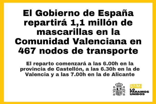 El Gobierno repartirá más 1,1 millón de mascarillas en 467 nodos de transporte de la Comunitat Valenciana - 1, Foto 1