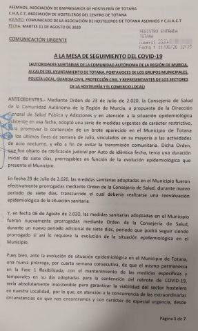 Comunicado de la asociacin de hosteleros de Totana ASEMHOS y C.H.A.C.T - 1