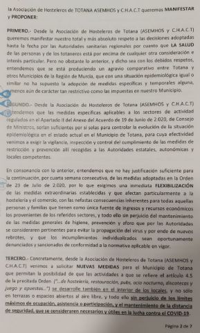 Comunicado de la asociacin de hosteleros de Totana ASEMHOS y C.H.A.C.T - 2