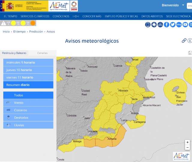 Meteorología amplía y mantiene para mañana aviso de fenómeno meteorológico adverso por vientos y costeros en la Región de Murcia			 - 1, Foto 1