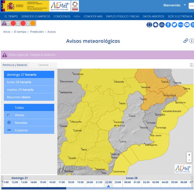 Meteorología mantiene y actualiza fenómenos adversos de nivel amarillo en la Región de Murcia para hoy - 1, Foto 1