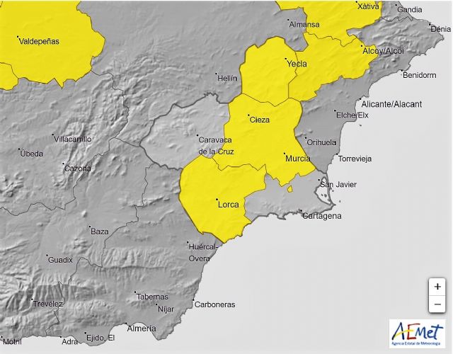 Meteorología emite para esta tarde un boletín de aviso, nivel amarillo, de fenómenos adversos observados por lluvias en la Región de Murcia - 1, Foto 1