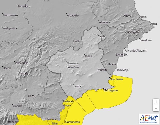 La Agencia Estatal de Meteorología emite para mañana aviso amarillo de fenómenos costeros en la Región de Murcia - 1, Foto 1