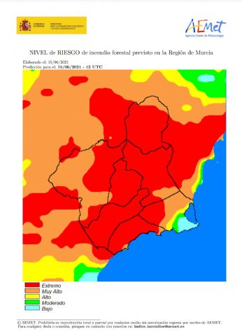 El nivel de riesgo de incendio forestal previsto para hoy es EXTREMO en la mayor parte de la Región - 1, Foto 1