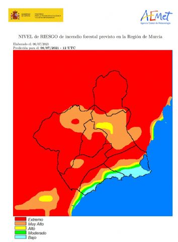 El nivel de riesgo de incendio forestal previsto para hoy martes es EXTREMO en la mayor parte de la Región de Murcia - 1, Foto 1