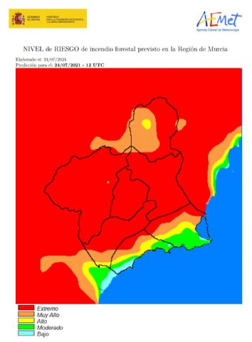 El nivel de riesgo de incendio forestal previsto para hoy sábado es EXTREMO en la mayor parte del territorio de la Región de Murcia, excepto en Altiplano y Litoral - 1, Foto 1