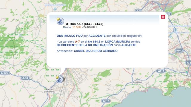 Accidente de tráfico en la A-7, a la altura del Polígono Industrial Saprelorca , tras el vuelco de un semirremolque sobre la mediana - 1, Foto 1