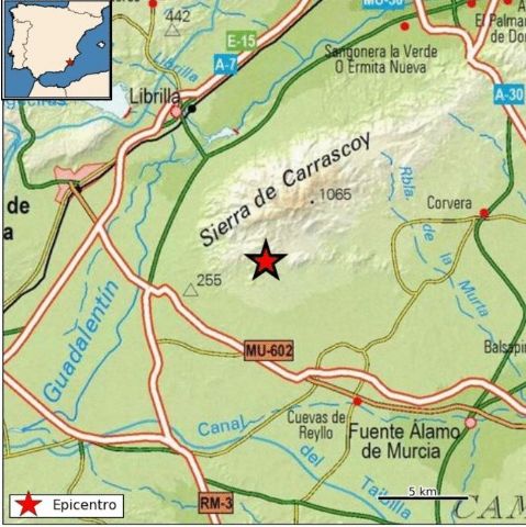 El 1-1-2 recibe llamadas informando de movimiento sísmico. El IGN confirma sismo magnitud 3,3 y epicentro al SE de Librilla - 1, Foto 1