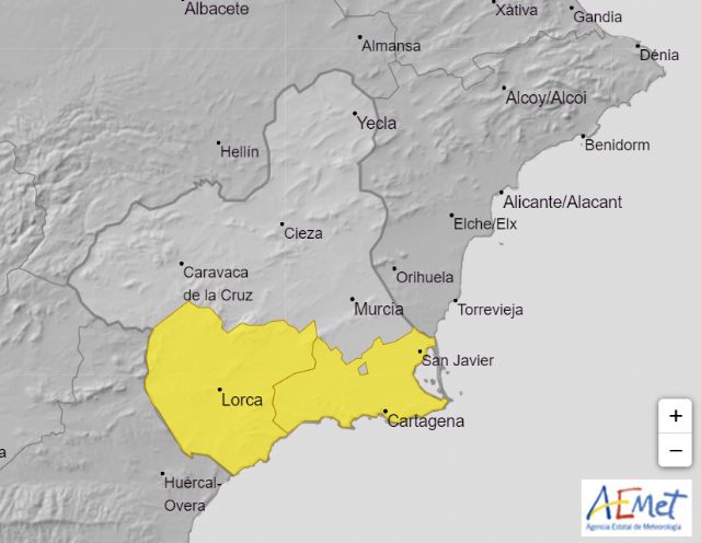 Meteorología actualiza y amplia su aviso amarillo por lluvias de hasta 15 litros en una hora para la Región de Murcia hasta mañana a las 09:00h - 1, Foto 1