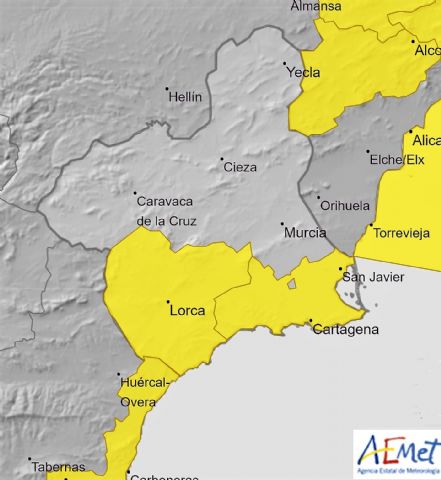 Nivel amarillo por lluvias en la Región de Murcia para mañana - 1, Foto 1