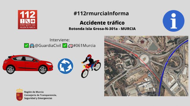 Motorista herido tras accidente de tráfico ocurrido en la rotonda de La Isla Grosa en Murcia - 1, Foto 1