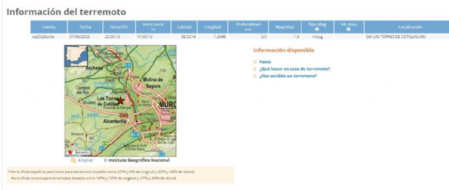 El Instituto Geográfico Nacional ha confirmado movimiento sísmico magnitud 2.3 anoche en Las Torres de Cotillas - 1, Foto 1