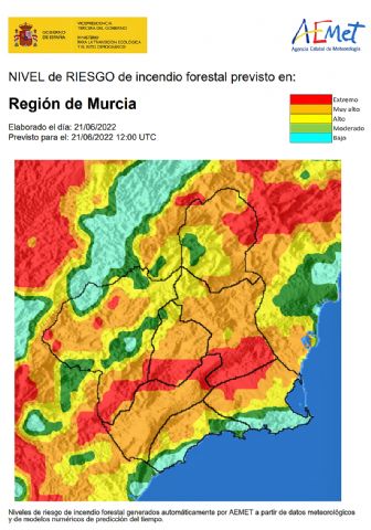 El nivel de riesgo de incendios forestales previsto para el día de hoy en la Región de Murcia es muy alto o alto - 1, Foto 1