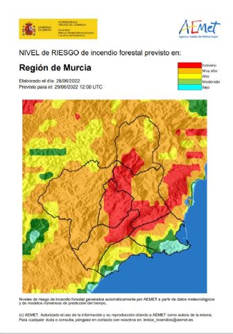 El nivel de riesgo de incendio forestal previsto para hoy miércoles es extremo o muy alto en toda la Región, excepto el litoral - 1, Foto 1