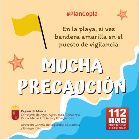 Bandera amarilla de precaución en 19 puestos de vigilancia de playas de Águilas, Cartagena, Lorca, Mazarrón y San Javier - 1, Foto 1