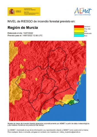 El nivel de riesgo de incendio forestal previsto para hoy sigue siendo EXTREMO en toda la Región, excepto el Litoral este - 1, Foto 1