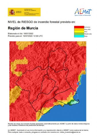 El nivel de riesgo de incendio forestal previsto para hoy martes es EXTREMO en toda la Región, excepto en el litoral - 1, Foto 1