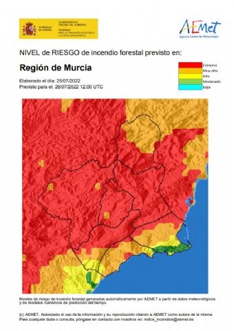 El nivel de riesgo de incendio forestal previsto para hoy es EXTREMO en toda la Región, excepto en el litoral, donde es muy alto - 1, Foto 1