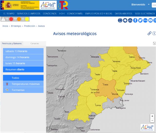 Meteorología advierte de fenómeno adverso de nivel amarillo con temperaturas de hasta 39º mañana en la mayor parte de la Región de Murcia - 1, Foto 1
