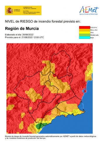 El nivel de riesgo de incendio forestal previsto para hoy domingo es EXTREMO en la mayor parte de la Región de Murcia - 1, Foto 1
