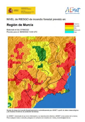 El nivel de riesgo de incendio forestal previsto para hoy jueves es extremo o muy alto en casi toda la Región - 1, Foto 1