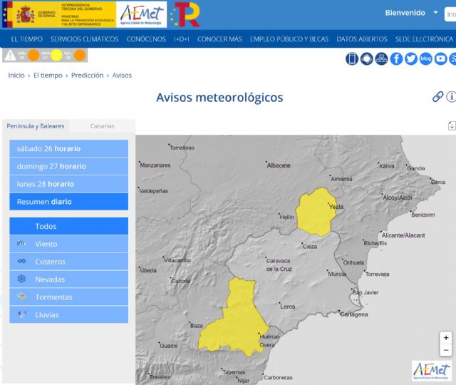 Meteorología mantiene mañana lunes 28 de noviembre en el Altiplano de la Región de Murcia, el aviso amarillo por viento - 1, Foto 1