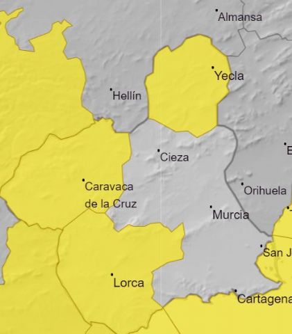 Aviso amarillo en el campo de Cartagena y Mazarrón, Valle del Guadalentín, Lorca y Águilas, Foto 1