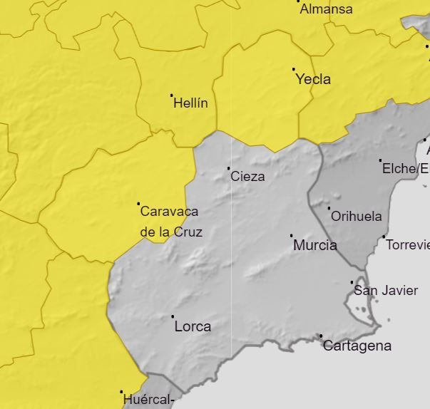 Meteorolgía establece para mañana lunes aviso de nivel amarillo en la Región de Murcia - 1, Foto 1