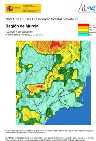 El nivel de riesgo de incendio forestal previsto por la Agencia Estatal de Meteorología para hoy lunes es bajo o moderado en toda la Región de Murcia - 1, Foto 1