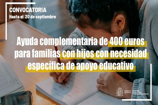 Abierto el plazo para solicitar la ayuda complementaria de 400 euros para alumnado con necesidades específicas de apoyo educativo - 1, Foto 1