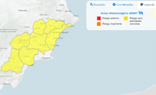 La Agencia Estatal de meteorología establece aviso de nivel amarillo por tormentas en la Región de Murcia