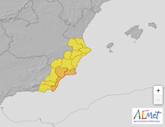 Alerta naranja por lluvias en la Región de Murcia para mañana martes