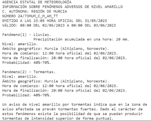 Nivel amarillo en el Altiplano y Noroeste de la Región de Murcia - 1, Foto 1