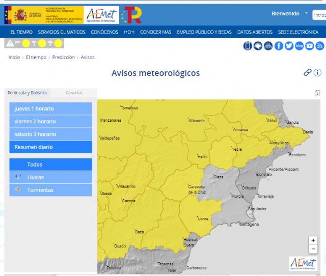 Meteorología ha emitido aviso de fenómeno adverso por lluvias y tormentas a partir de las 12:00 horas de mañana en Altiplano, Noroeste, Valle del Guadalentin, Lorca y Águilas - 1, Foto 1
