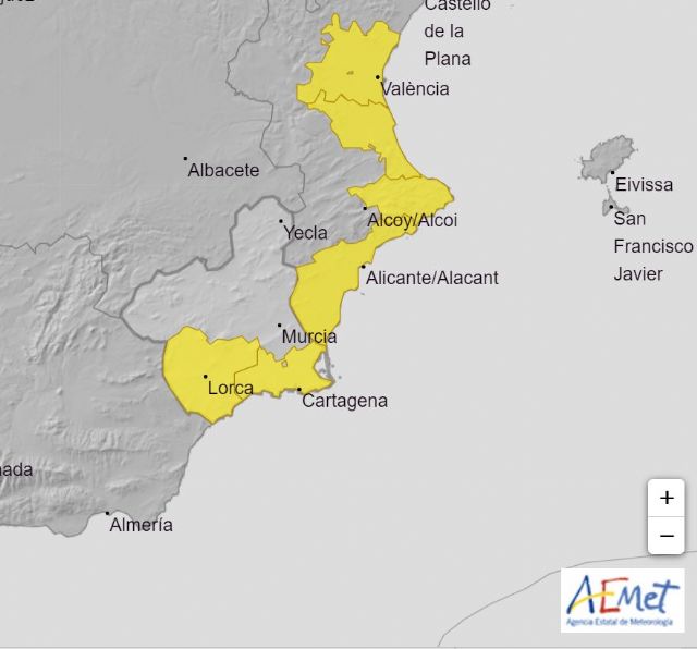 Aviso de fenómenos meteorológicos adversos de nivel amarillo por lluvias y tormentas en parte de la Región de Murcia para hoy - 1, Foto 1