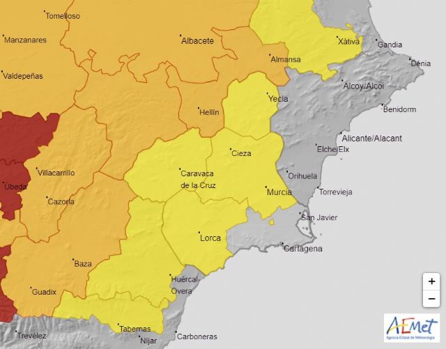Meteorología mantiene avisos naranja y amarillo por fenómenos meteorológicos adversos en diversas zonas de la Región para hoy y mañana - 1, Foto 1