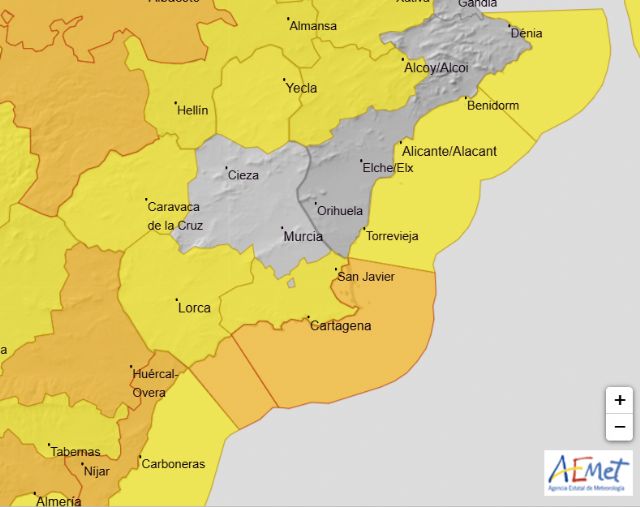 La Agencia Estatal de Meteorología amplia informa de fenómenos adversos de nivel amarillo y naranja en la Región de Murcia - 1, Foto 1