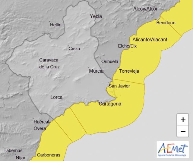 La Agencia Estatal de Meteorología emite boletín de fenómenos costeros adversos de nivel amarillo en la Región de Murcia - 1, Foto 1