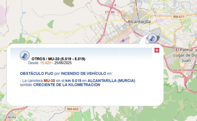 Servicios de Emergencia se movilizan para sofocar el incendio de un vehículo en el túnel de la MU-30 en Alcantarilla - 1, Foto 1