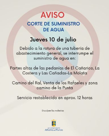 Corte temporal de suministro de agua por rotura en tubera de abastecimiento general, Foto 1